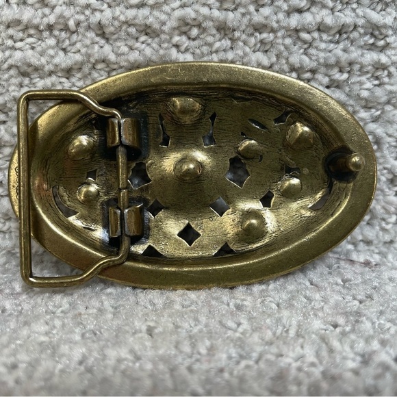 Western Brass (?) Floral Rhinestone Open Work Cowgirl Vintage 90s Belt Buckle - Picture 2 of 8